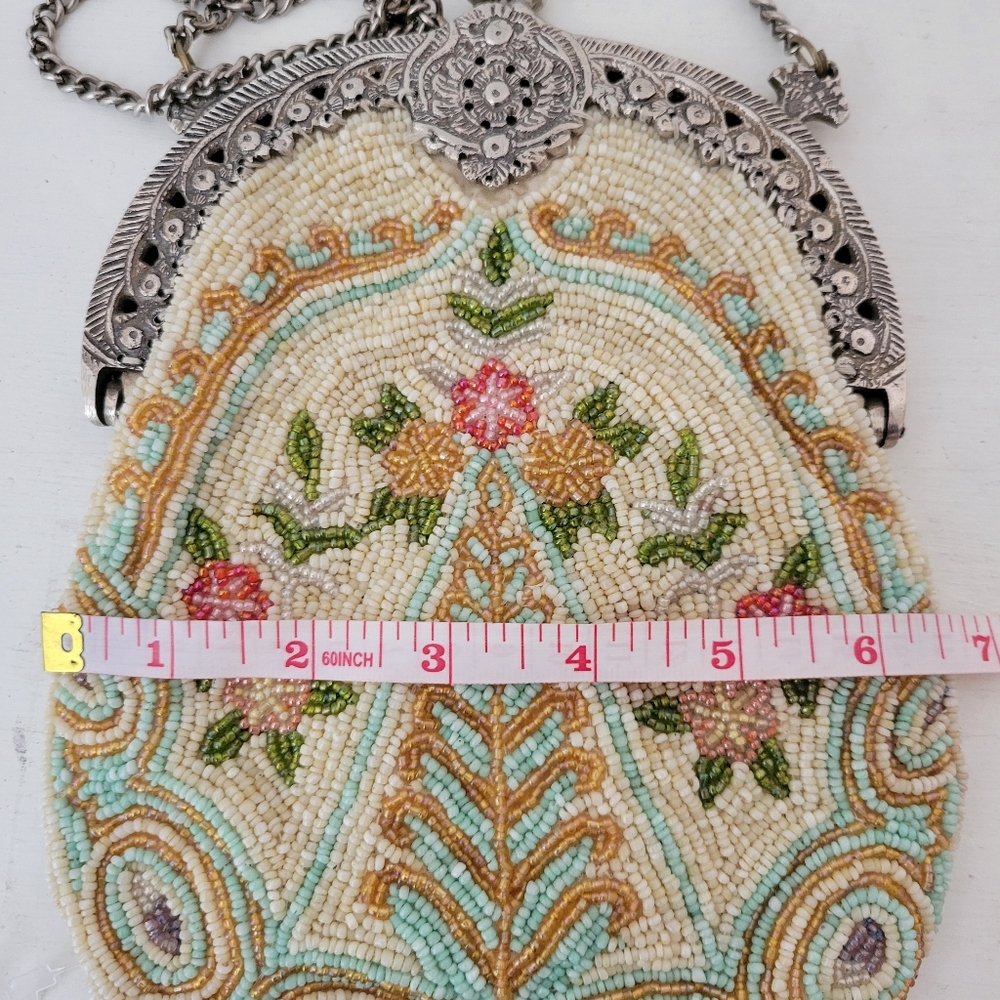 Vintage Beaded Floral Handbag Beautiful Colors, Pink, Green, Blue, and Gold - Picture 15 of 16